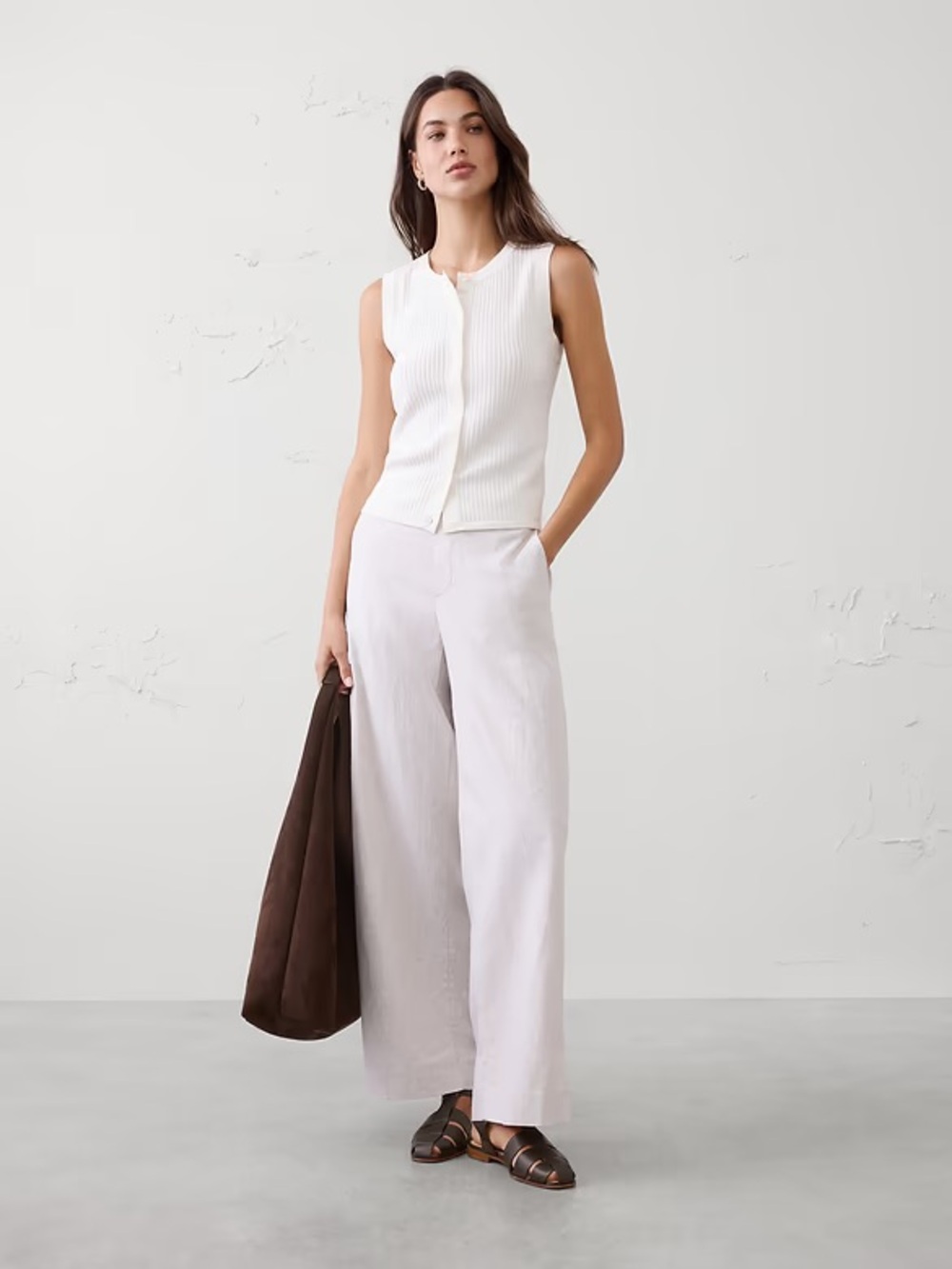 NWT Sleeveless Button-Front Rib Knit Top - Cream
